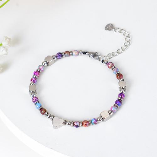 Gemstone Bracelets, Natural Stone, with 304 Stainless Steel, silver color plated, different materials for choice & Unisex, more colors for choice, nickel, lead & cadmium free, Length:11.5 Inch, Sold By PC