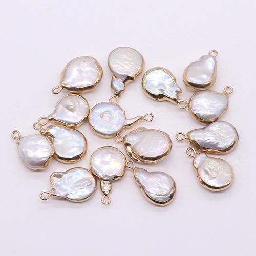 Pendentifs perles d'eau douce, perle d'eau douce cultivée, Irrégulière, Placage de couleur d'or, DIY, 10x20mm, Vendu par PC