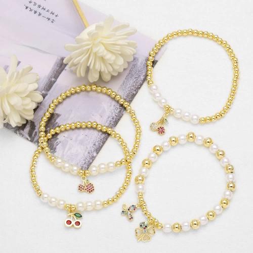 Cúbicos Circonia pulsera Latón Micro pavimenta, metal, chapado en color dorado, Joyería & diferentes patrones para la opción & micro arcilla de zirconia cúbica, dorado, libre de níquel, plomo & cadmio, Vendido por UD