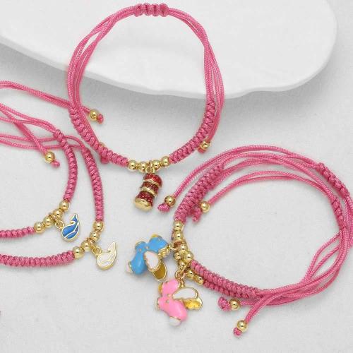 Brass Bracelet & Bangle, Nylon Cord, with Brass, fashion jewelry & different designs for choice & enamel, pink, Sold By PC