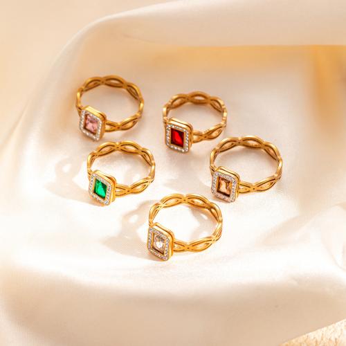 Anillo de dedo acero inoxidable del Rhinestone, acero inoxidable 304, con cúbica circonia, chapado en color dorado, para mujer & con diamantes de imitación & hueco, más colores para la opción, Vendido por UD