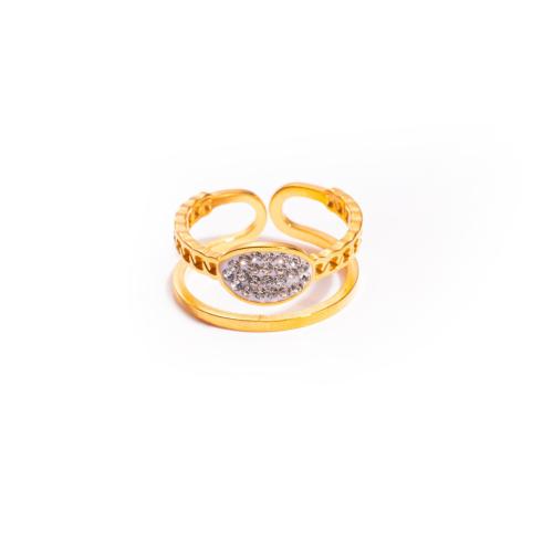 Cubic Zirconia Stainless Steel Finger Ring, 304 Stainless Steel, gold color plated, micro pave cubic zirconia & for woman & hollow, Sold By PC