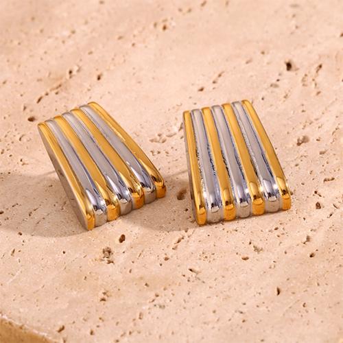 Stainless Steel Stud Earrings, 304 Stainless Steel, Trapezium, plated, fashion jewelry & for woman & two tone, Sold By Pair