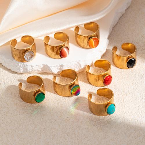 Stainless Steel Finger Ring, 304 Stainless Steel, with Natural Stone, 18K gold plated, fashion jewelry & different materials for choice & for woman, more colors for choice, Sold By PC