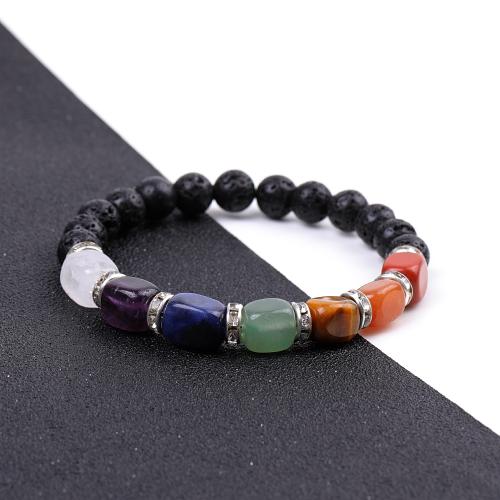 Natural Stone Bracelet, with Elastic Thread & Agate, handmade, different materials for choice & Unisex & with rhinestone, Length:18.5-19 cm, Sold By PC