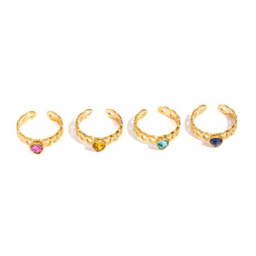 Rhinestone Stainless Steel Finger Ring, 304 Stainless Steel, 18K gold plated, for woman & with rhinestone & hollow, more colors for choice, Sold By PC