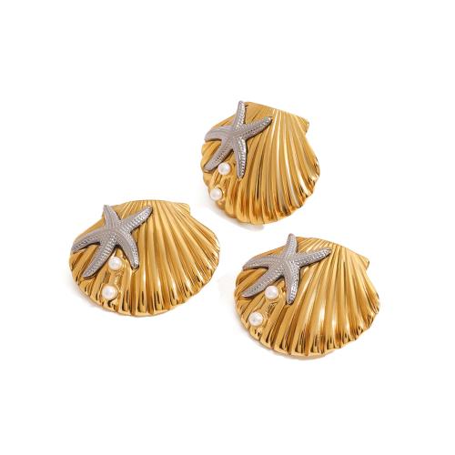 Parures de bijoux en acier inoxydable, Acier inoxydable 304, avec Shell Pearl, coquille, Placage de couleur d'or, styles différents pour le choix & pour femme & deux tons, Vendu par paire