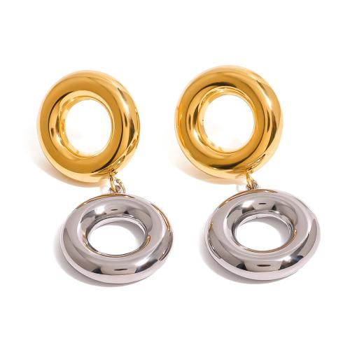 Stainless Steel Stud Earrings, 304 Stainless Steel, Round, plated, for woman & two tone & hollow, Sold By Pair