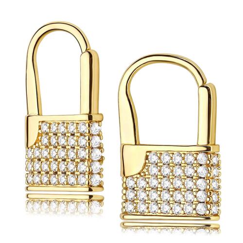 Stainless Steel Lever Back Earring, 304 Stainless Steel, Lock, plated, fashion jewelry & micro pave cubic zirconia & for woman, golden, Sold By Pair