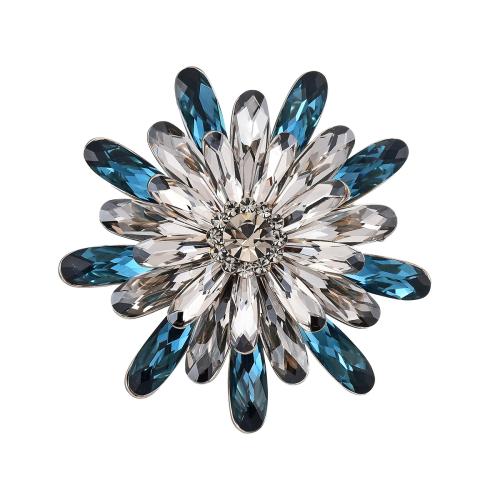 Crystal Brooch, Brass, with Austrian Crystal, plated, micro pave cubic zirconia & for woman, silver color, 54x54mm, Sold By PC