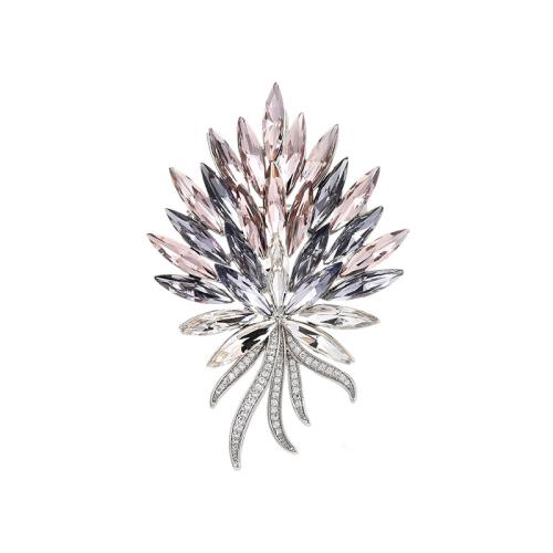 Crystal Brooch, Brass, with Austrian Crystal, plated, micro pave cubic zirconia & for woman, silver color, 68x46mm, Sold By PC