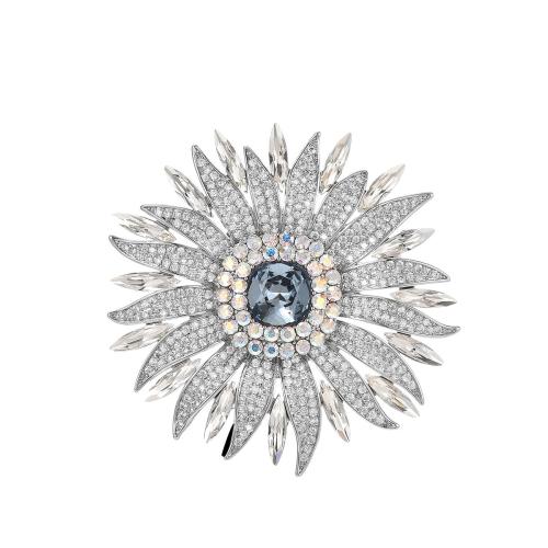 Cubic Zirconia Brooch, Brass, plated, micro pave cubic zirconia & for woman, silver color, 54x54mm, Sold By PC