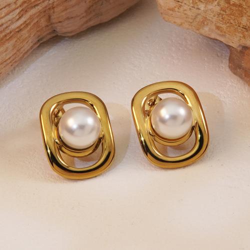 Stainless Steel Stud Earrings, 304 Stainless Steel, plated, fashion jewelry & for woman, golden, Sold By Pair