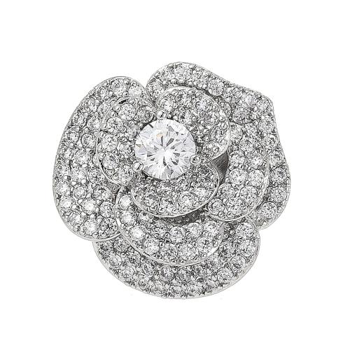 Cubic Zirconia Brooch, Brass, plated, micro pave cubic zirconia & for woman, silver color, 17x17mm, Sold By PC