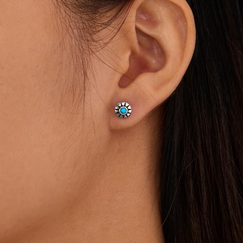 Stainless Steel Stud Earrings, 304 Stainless Steel, with turquoise, Vacuum Ion Plating, different size for choice & for woman, more colors for choice, Sold By Pair