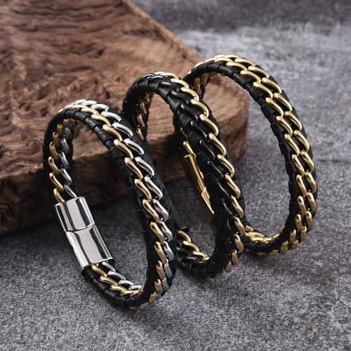 PU Leather Bangle, Vacuum Ion Plating, for man, more colors for choice, Sold By PC