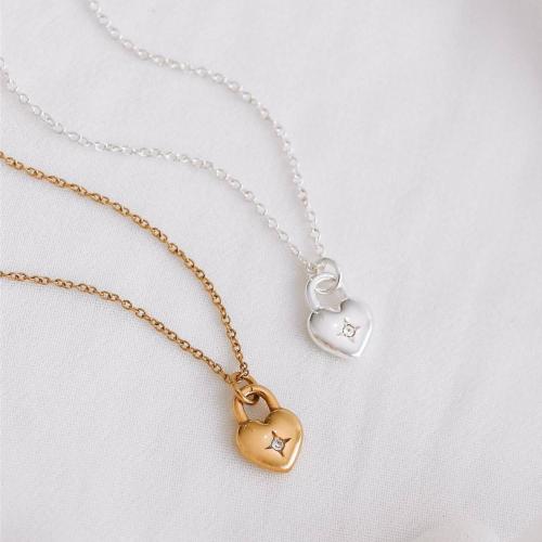 Stainless Steel Jewelry Necklace, 304 Stainless Steel, Heart, Vacuum Ion Plating, for woman & with rhinestone, more colors for choice, Sold By PC