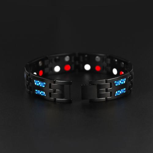 Titanium Steel Bracelet, with Carbon Fibre, plated, fashion jewelry & for man, black, Length:Approx 8.7 Inch, Sold By PC