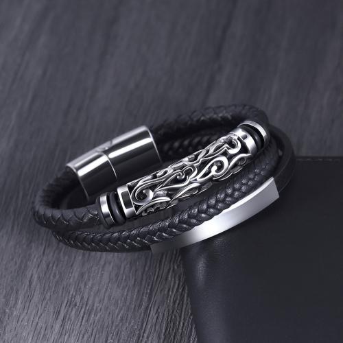 Titanium Steel Bracelet, with PU Leather, polished, multilayer & different size for choice & for man, Sold By PC