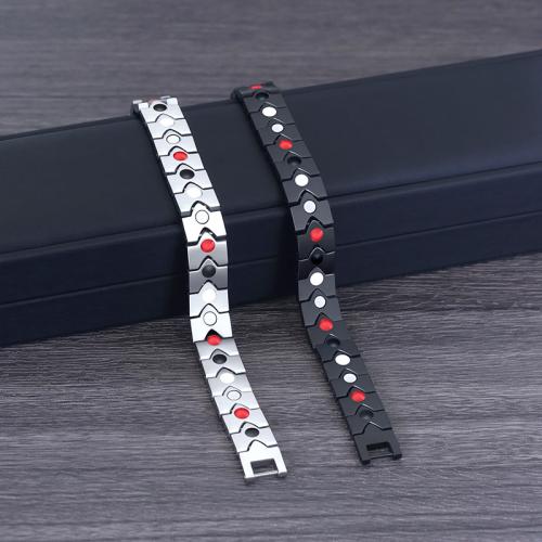 Acier titane bracelet, avec Pierre de Noir-Magnetic, coeur, poli, bijoux de mode & pour homme, plus de couleurs à choisir, Longueur:Environ 8.3 pouce, Vendu par PC