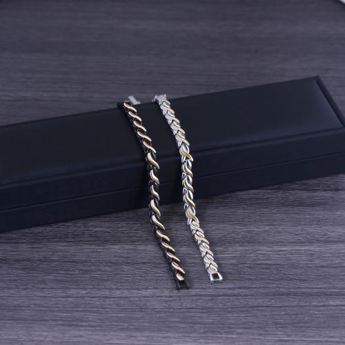 Titanium Steel Bracelet, with Black Magnetic Stone, plated, fashion jewelry & for man, more colors for choice, Length:Approx 8.3 Inch, Sold By PC