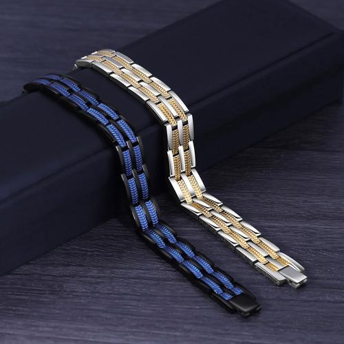 Titanium Steel Bracelet, with Black Magnetic Stone, plated, fashion jewelry & for man, more colors for choice, Length:Approx 8.3 Inch, Sold By PC