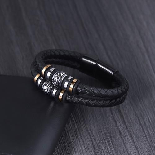 Partículas de acero Pulsera, con Cuero de PU, Doble capa & diverso tamaño para la opción & para hombre, Vendido por UD