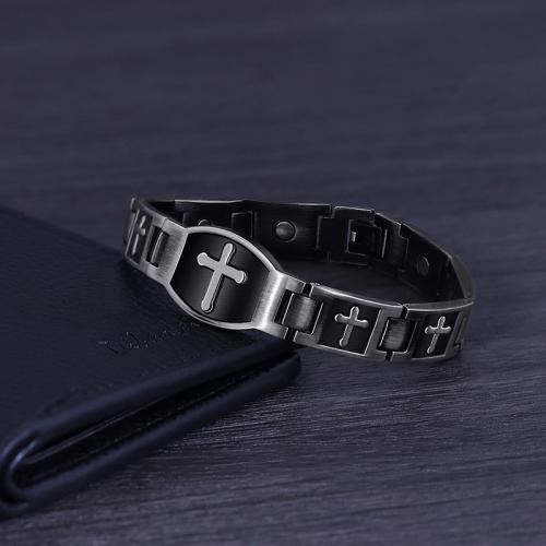 Titanium Steel Bracelet, Cross, plated, fashion jewelry & for man, more colors for choice, Length:Approx 8.7 Inch, Sold By PC