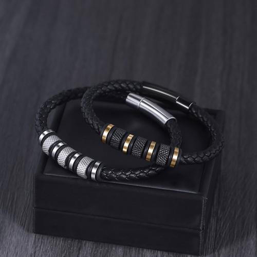 Titanium Steel Bracelet, with PU Leather, different size for choice & for man, more colors for choice, Sold By PC