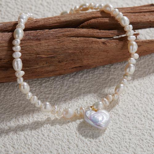 Freshwater Pearl Bracelet and Necklace, with 925 Sterling Silver, Heart, handmade, different styles for choice & for woman, Sold By PC