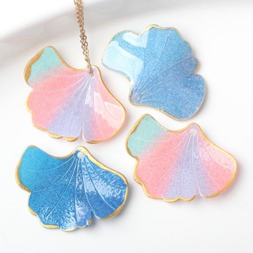 Pendentifs acryliques, Acrylique, Ginkgo Feuille, Placage de couleur d'or, DIY, 24x30mm, 100PC/sac, Vendu par sac