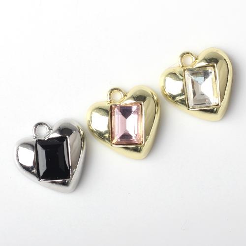 Tibetan Style Heart Pendants, with Cubic Zirconia, plated, DIY, more colors for choice, nickel, lead & cadmium free, 16x16mm, 100PCs/Bag, Sold By Bag