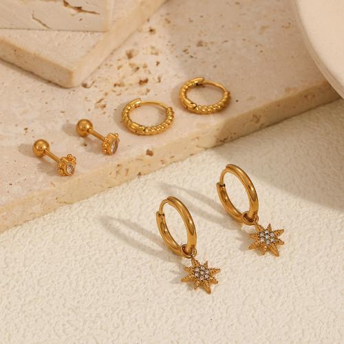 Stainless Steel Stud Earrings, 304 Stainless Steel, gold color plated, three pieces & for woman, Sold By Set