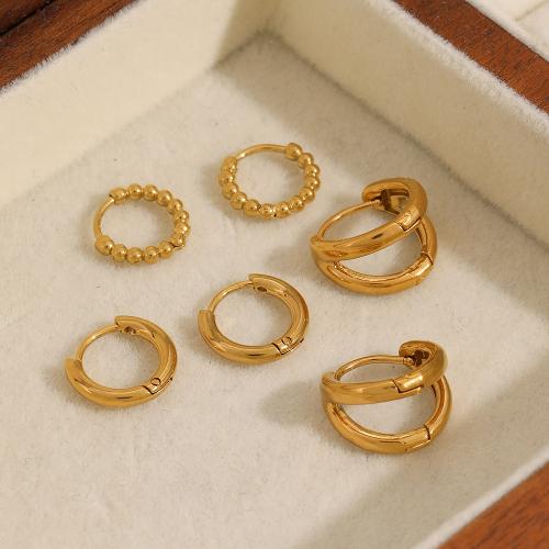 Stainless Steel Stud Earrings, 304 Stainless Steel, gold color plated, three pieces & for woman, Sold By Set