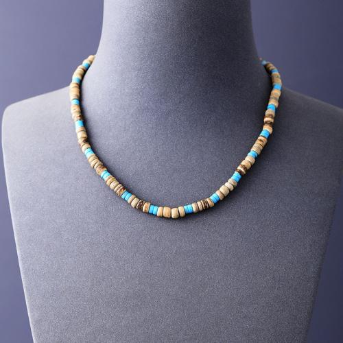 collier bois, avec turquoise, avec 5CM chaînes de rallonge, pour femme, Longueur:40 cm, Vendu par PC