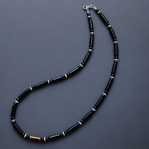 Collier agate, agate noire, pour homme, noire, Longueur:40 cm, Vendu par PC