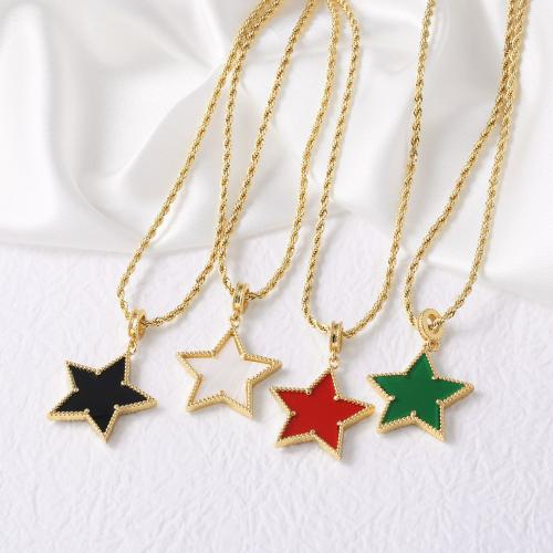 Brass Necklace, with 5cm extender chain, Star, gold color plated, fashion jewelry & enamel, more colors for choice, nickel, lead & cadmium free, 38x28mm, Length:40 cm, Sold By PC