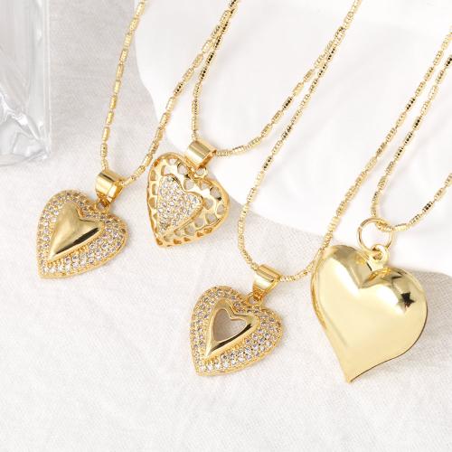 Cubic Zircon Micro Pave Brass Necklace, with 5cm extender chain, Heart, gold color plated, fashion jewelry & different designs for choice & micro pave cubic zirconia, golden, nickel, lead & cadmium free, Length:41 cm, Sold By PC