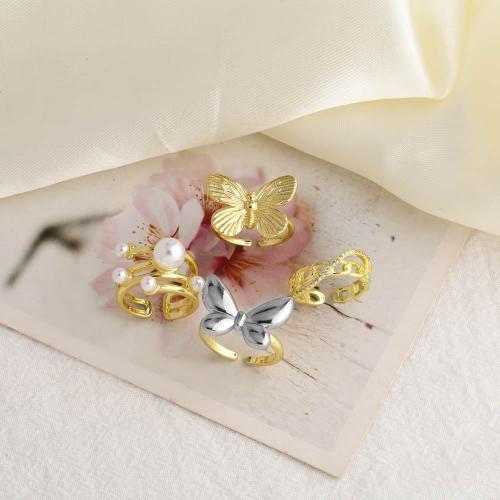 Brass Finger Ring, with Plastic Pearl, gold color plated, fashion jewelry & different designs for choice, more colors for choice, nickel, lead & cadmium free, Ring diameter: 1.7cm, Sold By PC