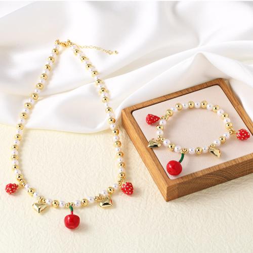 Brass Jewelry Set, with Plastic Pearl, gold color plated, fashion jewelry & different styles for choice & enamel, golden, nickel, lead & cadmium free, Sold By PC