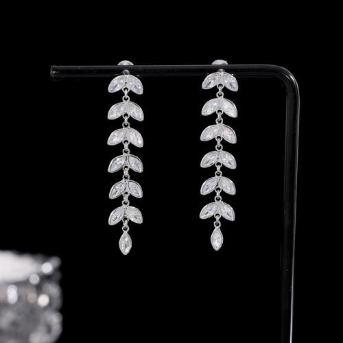 Stainless Steel Stud Earrings, 304 Stainless Steel, Leaf, fashion jewelry & micro pave cubic zirconia & for woman, Sold By Pair