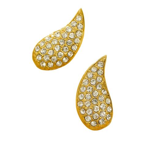 Boucle d'oreille de gaujon en acier inoxydable, Acier inoxydable 304, larme, Plaqué or 18K, bijoux de mode & pavé de micro zircon & pour femme, Vendu par paire