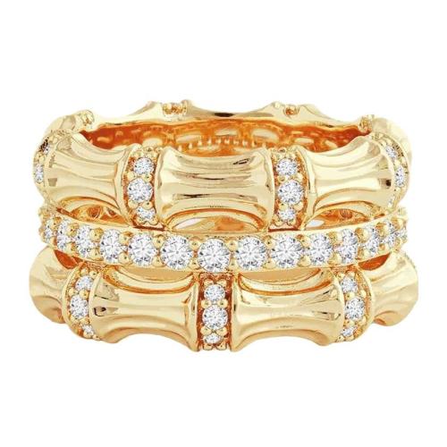 Cubic Zirconia Stainless Steel Finger Ring, 304 Stainless Steel, 18K gold plated, three layers & micro pave cubic zirconia & for woman, US Ring Size:6, Sold By PC