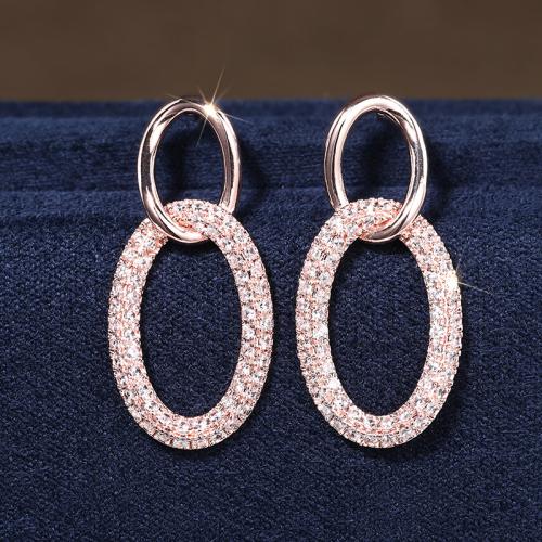 Boucles d'oreilles en laiton zircon cubique pavent, pavé de micro zircon & pour femme & creux, couleur or rose, Vendu par paire