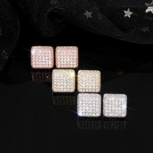 Cubic Zirconia Micro Pave Brass Earring, Square, plated, fashion jewelry & micro pave cubic zirconia & for woman, Sold By Pair