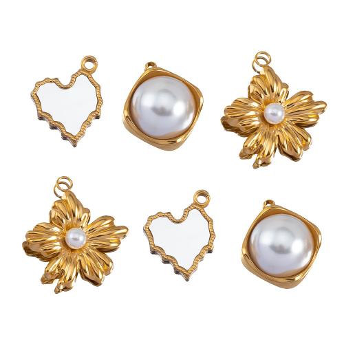 Stainless Steel Pendants, 304 Stainless Steel, with Plastic Pearl, plated, DIY & different size for choice, golden, 2PCs/Bag, Sold By Bag