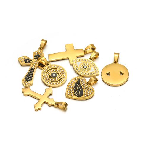 Stainless Steel Pendants, 304 Stainless Steel, plated, DIY & different styles for choice & enamel & with rhinestone, golden, 4PCs/Bag, Sold By Bag