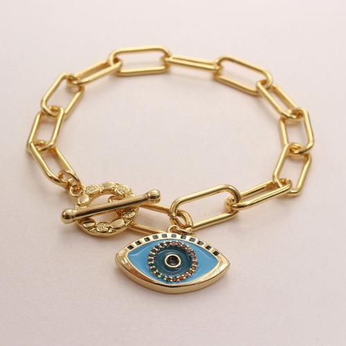 Evil Eye Jewelry Bracelet, Brass, Unisex & micro pave cubic zirconia & enamel, more colors for choice, Sold By PC