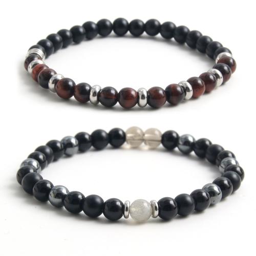 Black Agate Bracelets, with Natural Stone & 304 Stainless Steel, handmade, fashion jewelry & different materials for choice & for man, Sold By PC