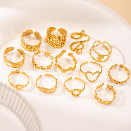 Stainless Steel Finger Ring, 304 Stainless Steel, different styles for choice & for woman & hollow, golden, Sold By PC